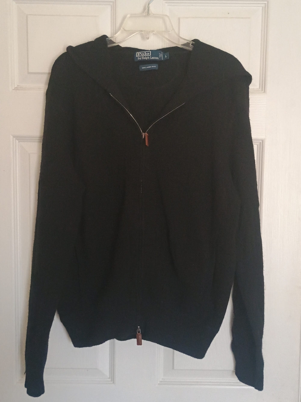 EUC Vtg. Polo by Ralph Lauren 100% Lambswool Black Hooded Zip Sweater Size L